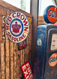 EXCEPTIONNEL - Véritable enseigne Red Crown Gasoline en porcelaine émaillée - Années 1920’s - Double face avec fixation latérale - Import USA - Environ 47x46cm