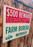 Véritable panneau d'une ferme américaine dans l'Indiana ! « $500 Reward » - Années 1970's - Made in USA