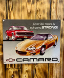Véritable plaque métallique publicitaire Chevrolet Camaro - 1998 - MADE IN USA - 40,5cm X 31,5cm