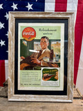 Véritable affiche publicitaire encadrée Coca-Cola® datant de 1941 ! MADE IN USA