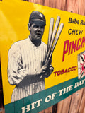 Panneau en métal Babe Ruth - Pinch-Hit Tobacco - Baseball américain - 35,5 cm - Provenance Iowa, USA