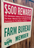 Véritable panneau d'une ferme américaine dans l'Indiana ! « $500 Reward » - Années 1970's - Made in USA