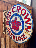 EXCEPTIONNEL - Véritable enseigne Red Crown Gasoline en porcelaine émaillée - Années 1920’s - Double face avec fixation latérale - Import USA - Environ 47x46cm