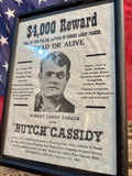 Reproduction encadrée d’un véritable avis de recherche américain « Butch Cassidy » de 1900 - Encadrée - Import USA