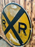 RARE Véritable panneau routier Américain XXL - RAILROAD - 91cm de diamètre - Provenance Michigan, USA