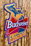 Enseigne publicitaire en métal XXL - Bière Budweiser Michigan - 71x69cm - Import USA