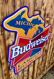 Enseigne publicitaire en métal XXL - Bière Budweiser Michigan - 71x69cm - Import USA
