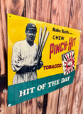 Panneau en métal Babe Ruth - Pinch-Hit Tobacco - Baseball américain - 35,5 cm - Provenance Iowa, USA