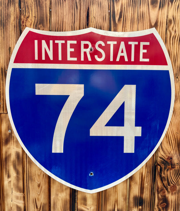 Véritable panneau Routier Américain - INTERSTATE 74 - 61x61cm - Provenance Indiana