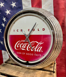 RARE - Véritable Horloge lumineuse Coca-Cola - Néon Véritable - Branchement adapté Europe - 38 cm - Provenance Iowa
