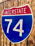 Véritable panneau Routier Américain - INTERSTATE 74 - 61x61cm - Provenance Indiana