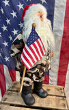 INEDIT - Père Noël militaire américain avec drapeau des États-Unis - 45 cm - Provenance Indiana, USA