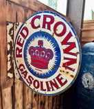 EXCEPTIONNEL - Véritable enseigne Red Crown Gasoline en porcelaine émaillée - Années 1920’s - Double face avec fixation latérale - Import USA - Environ 47x46cm