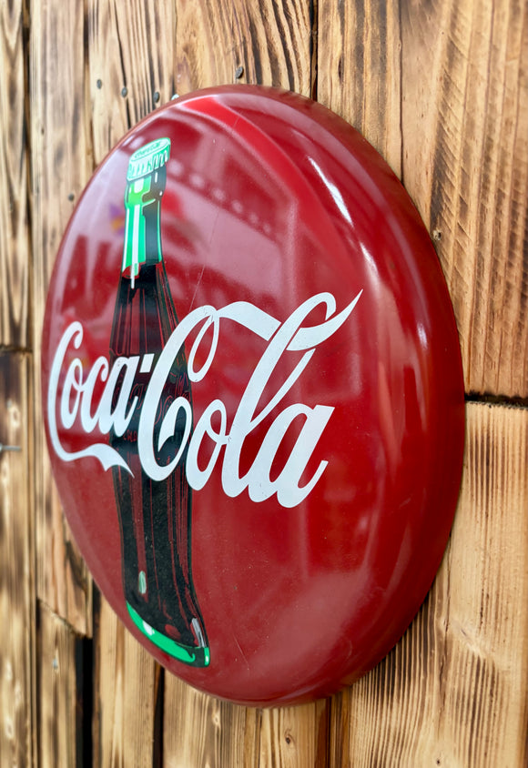 Véritable panneau Rond Coca-Cola® - Diamètre 30cm - Édition 1990 - Provenance Nebraska, USA
