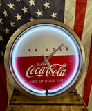 RARE - Véritable Horloge lumineuse Coca-Cola - Néon Véritable - Branchement adapté Europe - 38 cm - Provenance Iowa