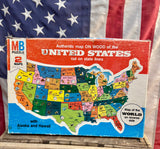 Véritable puzzle en bois de la Carte des États-Unis - 1975 - Made in USA - Provenance Iowa