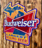 Enseigne publicitaire en métal XXL - Bière Budweiser Michigan - 71x69cm - Import USA