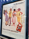 Véritable Affiche publicitaire encadrée SevenUp datant de 1962 ! Made in USA