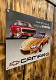 Véritable plaque métallique publicitaire Chevrolet Camaro - 1998 - MADE IN USA - 40,5cm X 31,5cm