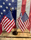 Ancien porte-drapeaux américain avec drapeaux USA et Michigan - 30cm environ - 1975 - Import USA