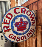 EXCEPTIONNEL - Véritable enseigne Red Crown Gasoline en porcelaine émaillée - Années 1920’s - Double face avec fixation latérale - Import USA - Environ 47x46cm