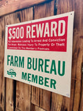 Véritable panneau d'une ferme américaine dans l'Indiana ! « $500 Reward » - Années 1970's - Made in USA