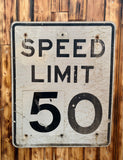 Véritable panneau Routier Américain SPEED LIMIT 50 - 46x71,5cm - Provenance Indiana