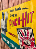 Panneau en métal Babe Ruth - Pinch-Hit Tobacco - Baseball américain - 35,5 cm - Provenance Iowa, USA