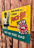 Panneau en métal Babe Ruth - Pinch-Hit Tobacco - Baseball américain - 35,5 cm - Provenance Iowa, USA