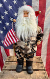INEDIT - Père Noël militaire américain avec drapeau des États-Unis - 45 cm - Provenance Indiana, USA
