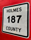 Véritable panneau routier américain OHIO HOLMES 187 COUNTY 46x46cm