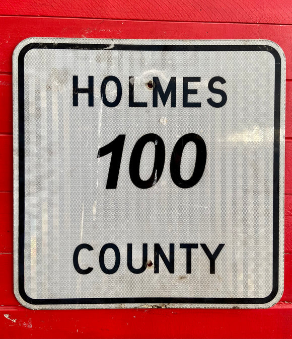 Véritable panneau routier américain OHIO HOLMES 100 COUNTY 46x46cm